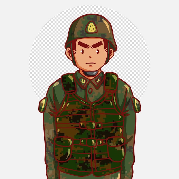茶色緑の制服イラストの兵士