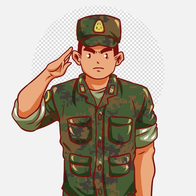 PSD soldier in brown green uniform saluting illustration