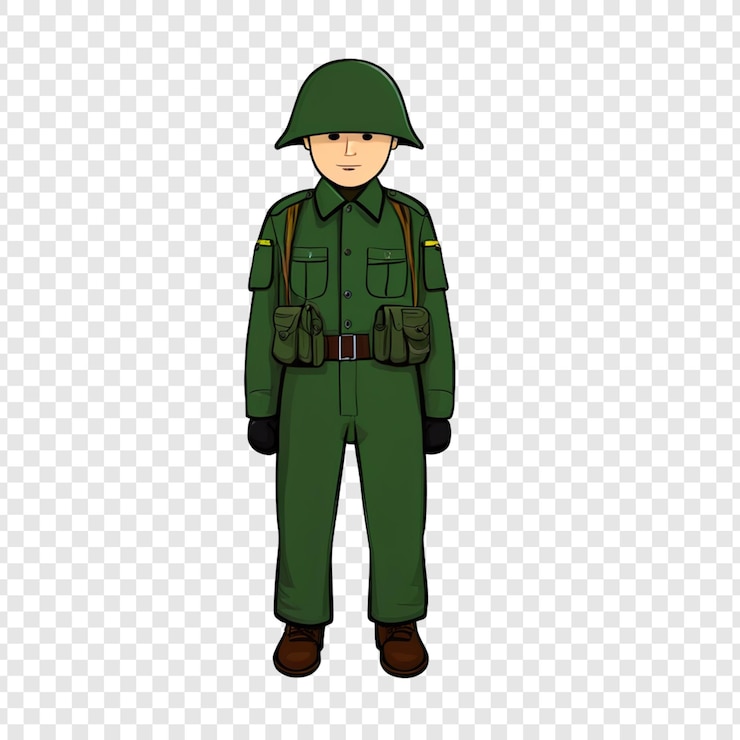 PSD soldier in a green uniform with transparent background