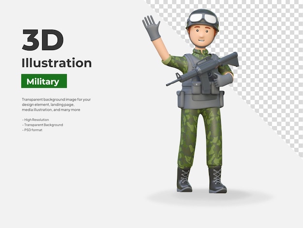 M16アソルトライフル銃を握る兵士 3Dアニメイラスト