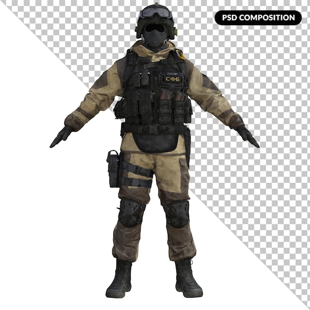 軍服を着た兵士 孤立した3D