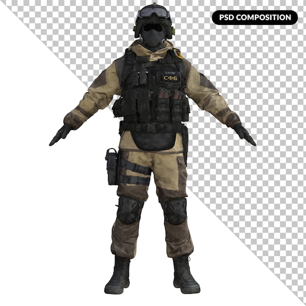 PSD soldier in military uniform isolated 3d