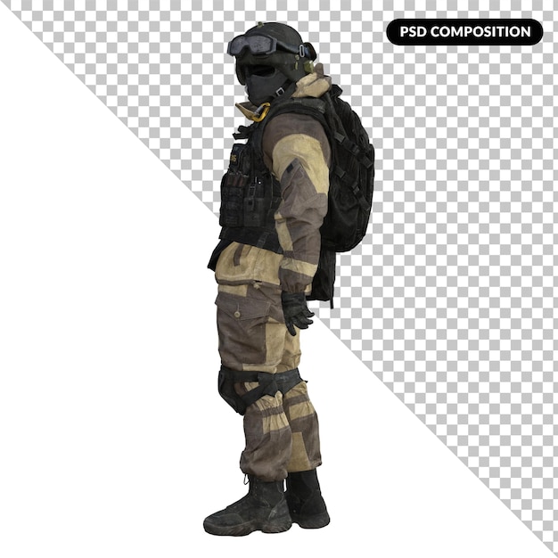 PSD soldier in military uniform isolated 3d