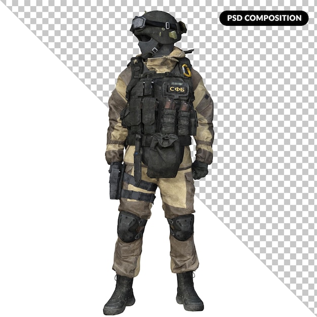 Soldier in military uniform isolated 3d