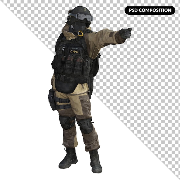 PSD soldato in uniforme militare isolato 3d