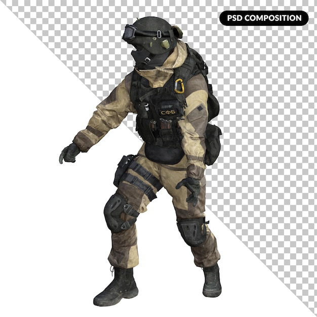 soldier in military uniform isolated 3d