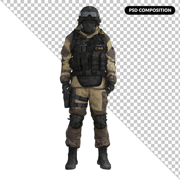 PSD soldato in uniforme militare isolato 3d