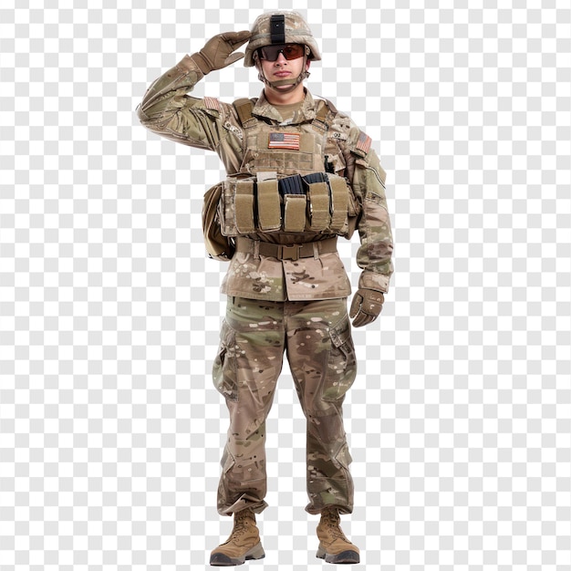PSD soldier saluting on transparency background png