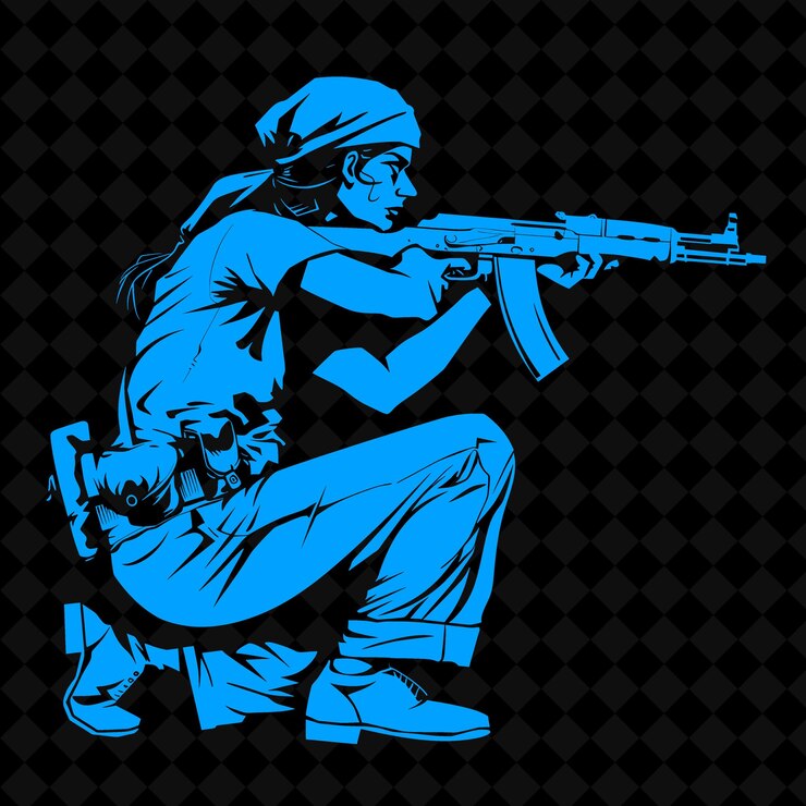 PSD a soldier with a gun in his hand is looking at the camera