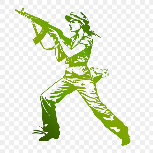 A soldier with a gun on his head is running on a transparent background