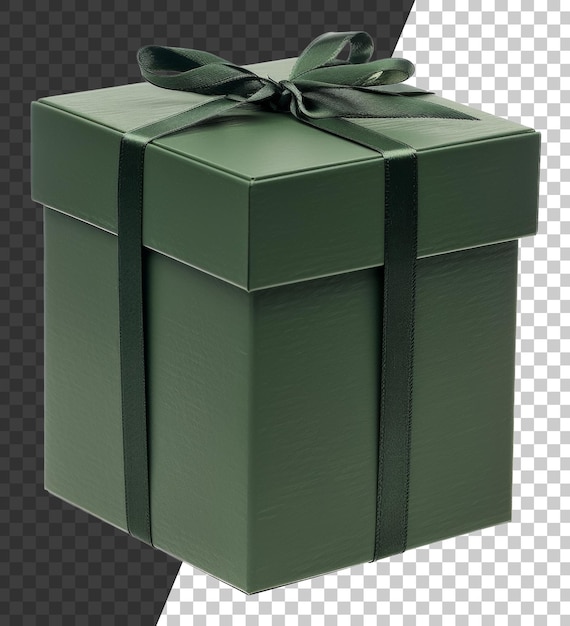 Solid green gift box with elegant bow on transparent background stock png