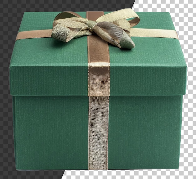 PSD solid green gift box with elegant bow on transparent background stock png