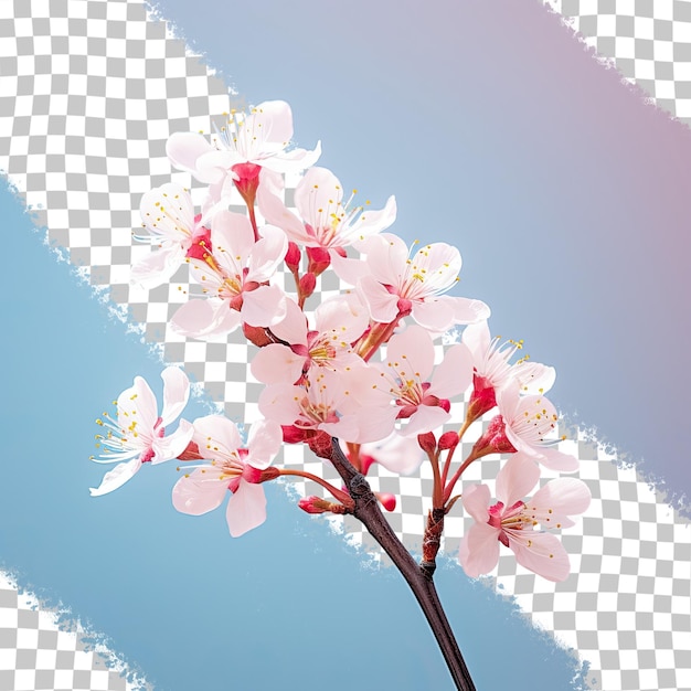 Solitary cherry blossom on transparent background