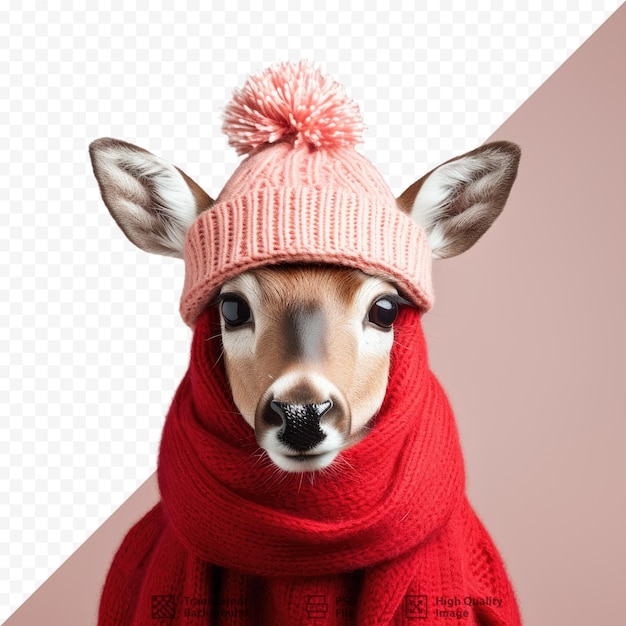 PSD a solitary christmas deer wearing a red cap and scarf against a transparent background