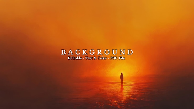 PSD a solitary figure stands against a backdrop of vibrant orange hues evoking a sense of mystery