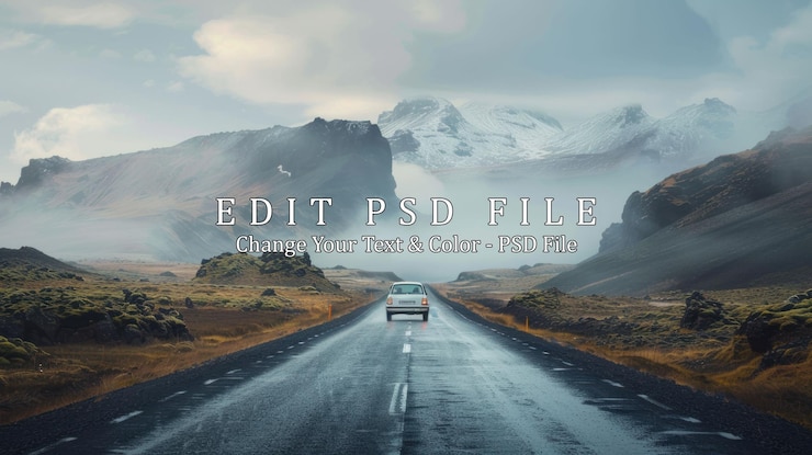 PSD solitude drive through misty mountains
