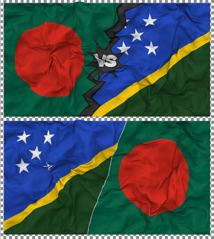 PSD solomon islands vs bangladesh half combined flag cloth bump texture 3d rendering