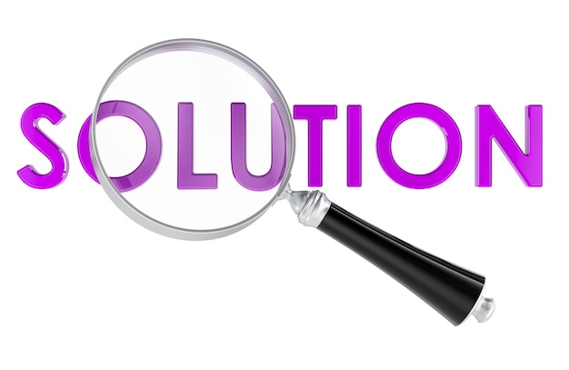 Solution with magnifying glass 3D rendering isolated on transparent background