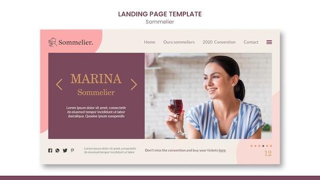 PSD modello di pagina di destinazione dell'annuncio del sommelier