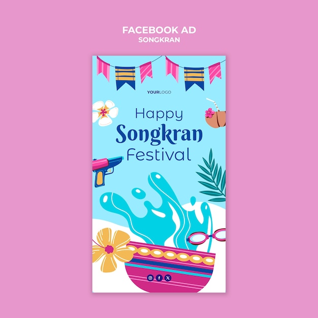 PSD songkran celebration facebook   template