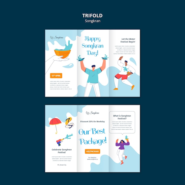 Songkran celebration trifold brochure   template