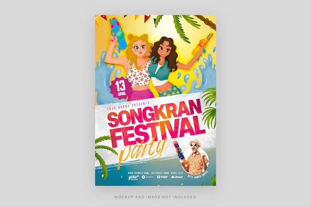 PSD songkran festival flyer-sjabloon in psd v1