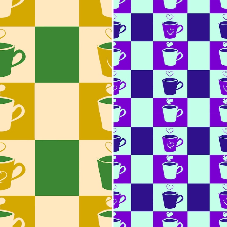 PSD soothing hot chocolate with mug silhouettes and flat lay des illustration vector pattern designs