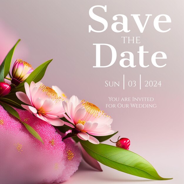 PSD sophisticated pink frangipani save the date card designelegant blossom save the date invitation with