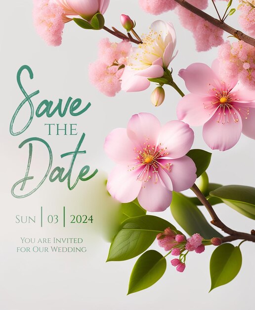 PSD sophisticated pink frangipani save the date card designelegant blossom save the date invitation with