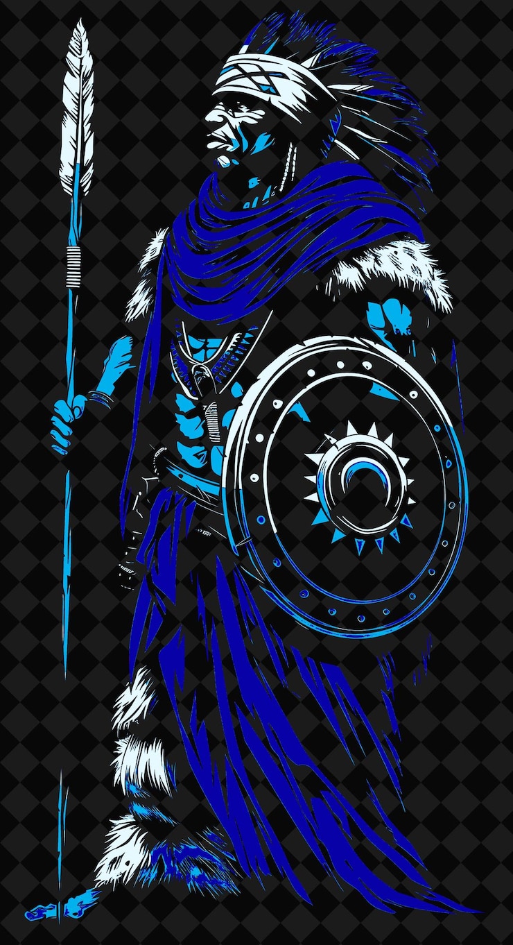 PSD sotho warrior portrait with blanket and animal skin holding png illustration character designs
