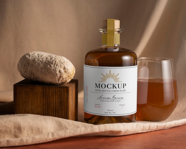 Sotol bottle with label mockup