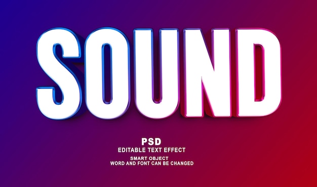 Sound 3d modificabile in stile effetto testo photoshop con sfondo premium