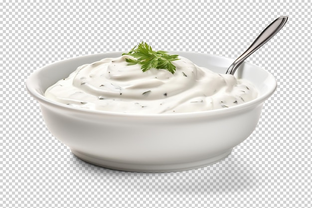 PSD sour cream in bowl cut out on transparent