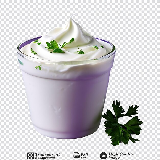 Sour cream with parsley isolated on transparent background