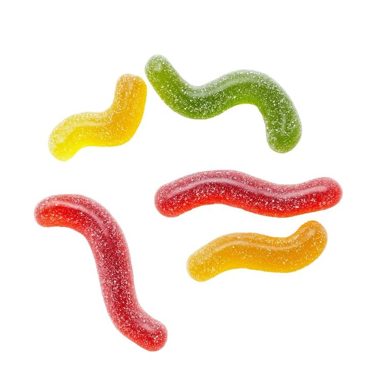 PSD sour gummy worms isolated on transparent or white background
