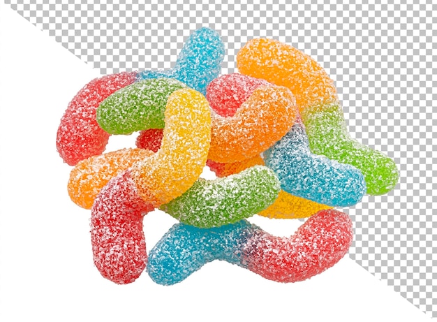 PSD sour gummy worms isolated on white background