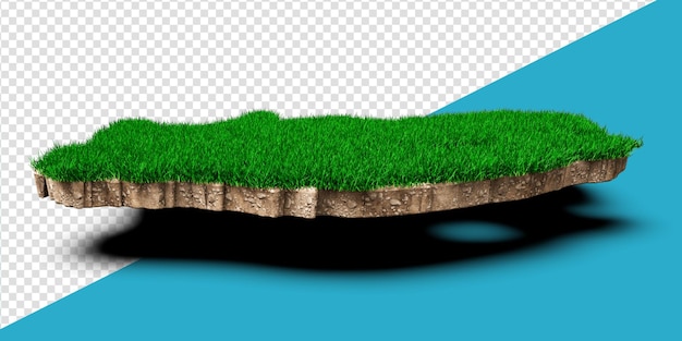 South africa map soil land geology cross section with green grass and rock ground texture 3d