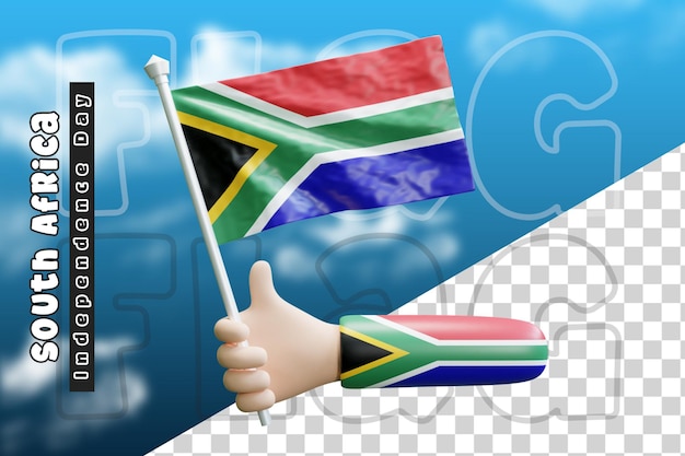 South africa waving flag on holding hand or south africa flag on holding hand