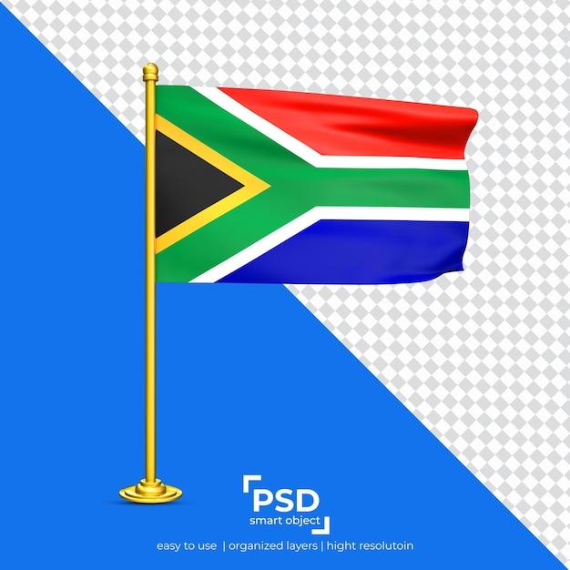 PSD south arica waving flag set isolated on transparent background