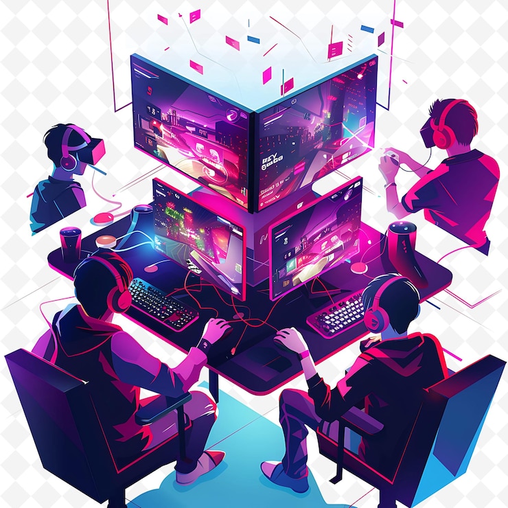 PSD south korean gamers competing in an e sports tournament desi illustration cutural landscape view
