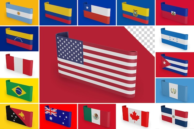 South and north america and oceania flags banners