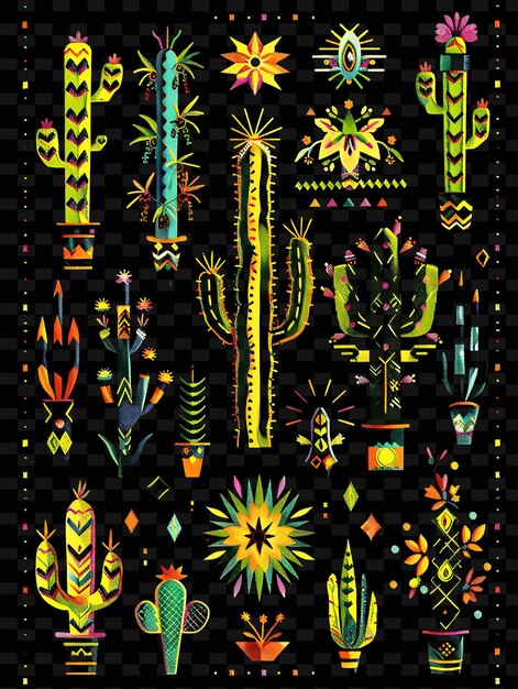 PSD southwestern style trellises pixel art met cactussen en woestijn creatieve textuur y2k neon item designs