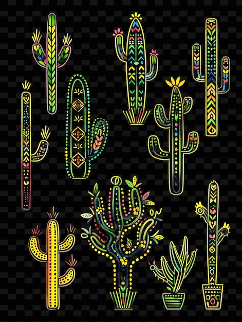 Юго-западный стиль решетки пиксельные искусства с кактусами и пустынной творческой текстурой y2k неоновые предметы дизайна