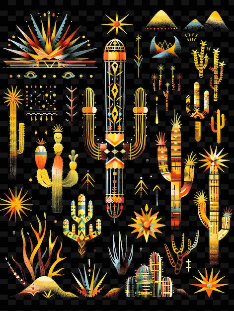 PSD southwestern style trellises pixel art with cacti and desert creative texture y2k neon item designs