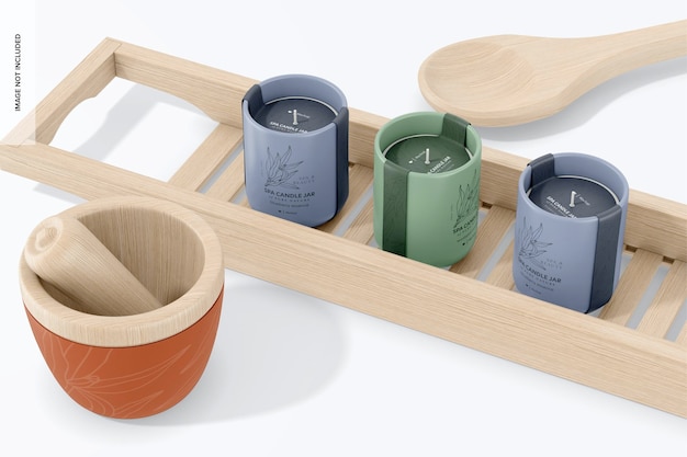 Vaso per candele spa con mockup di set di etichette