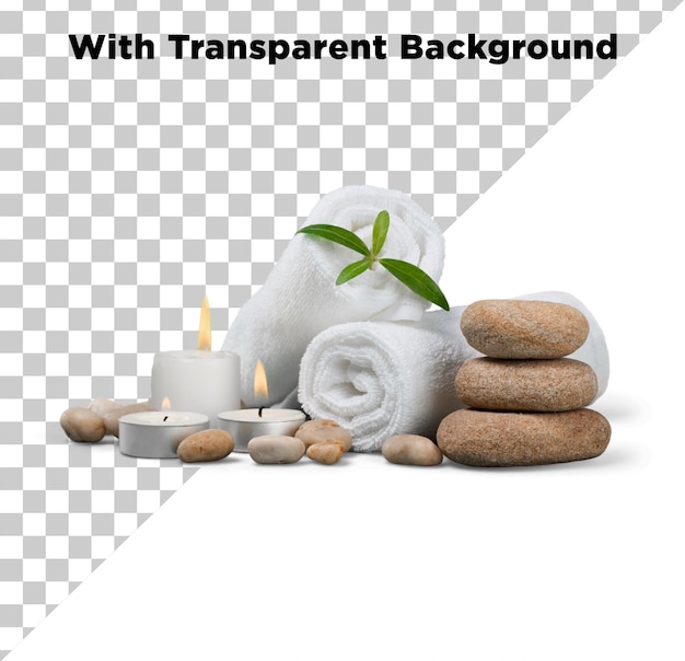 Spa Decoration Items Towel and Candles isolated on transparent background