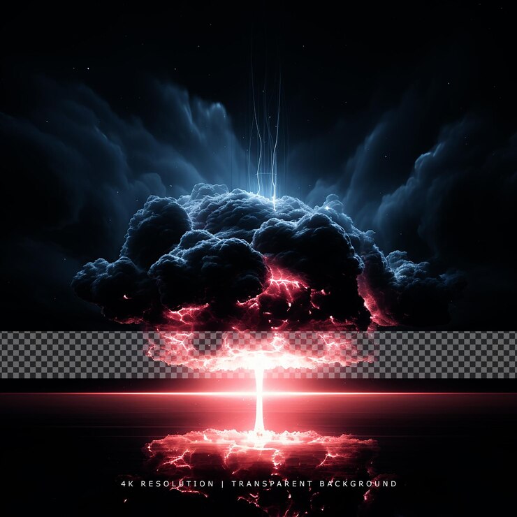 PSD space cloud with thunderstorm lighting on transparent background