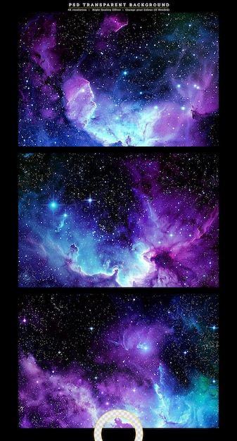 PSD space realistic starry night cosmos and shining stars on transparent background