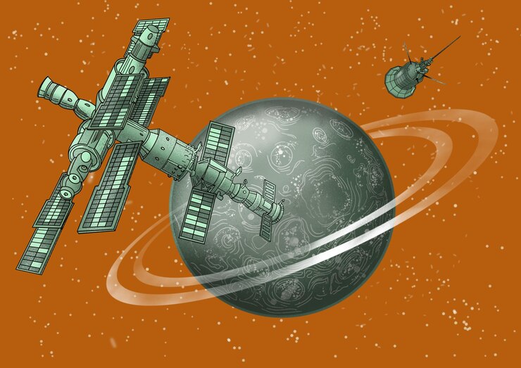 PSD space ships with the planet