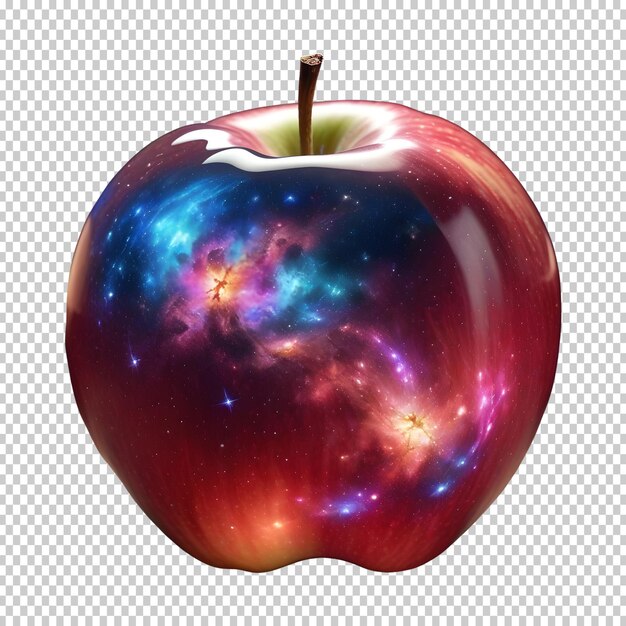 PSD space stars and galaxies inside an apple made of crystal transparent background 3d render